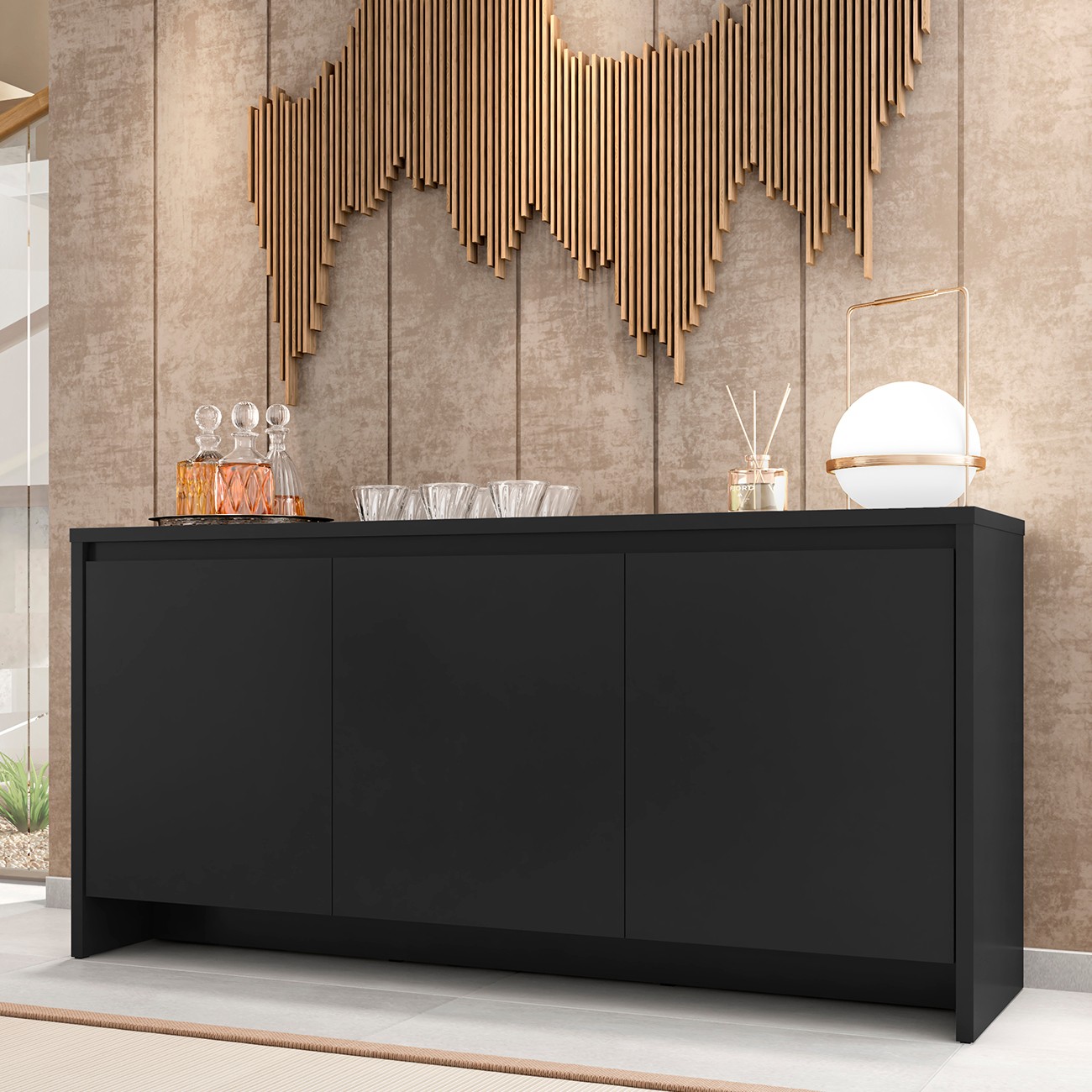 Balcão Aparador Buffet 3 Portas Madrid C14 Preto - Mpozenato