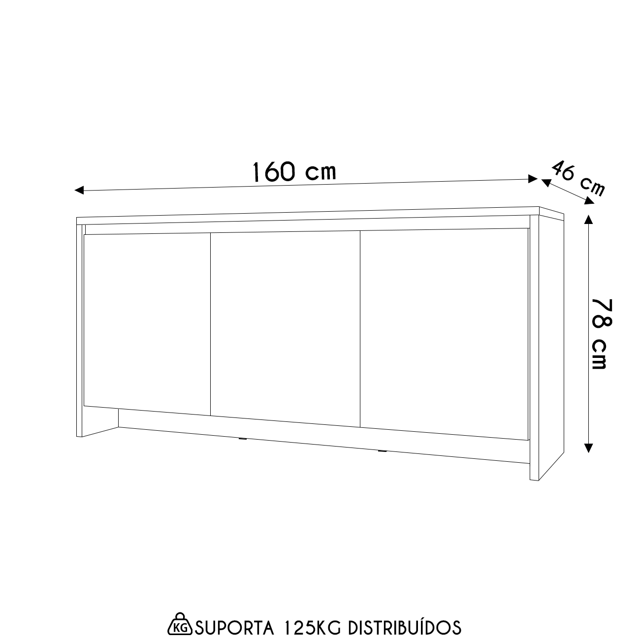 Balcão Aparador Buffet 3 Portas Madrid C14 Preto - Mpozenato