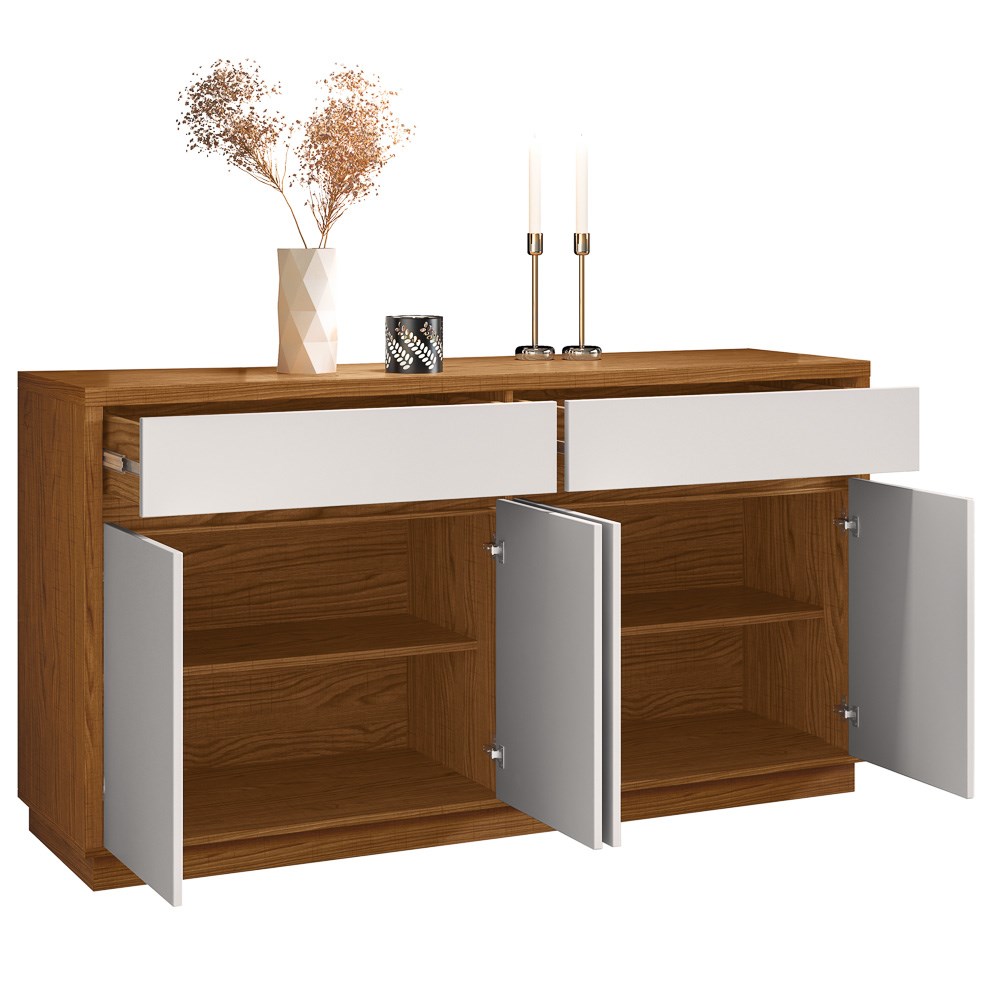 Balcão Aparador Buffet 4 Portas 2 Gavetas 100% MDF Anne N02 Ypê/Off White - Mpozenato
