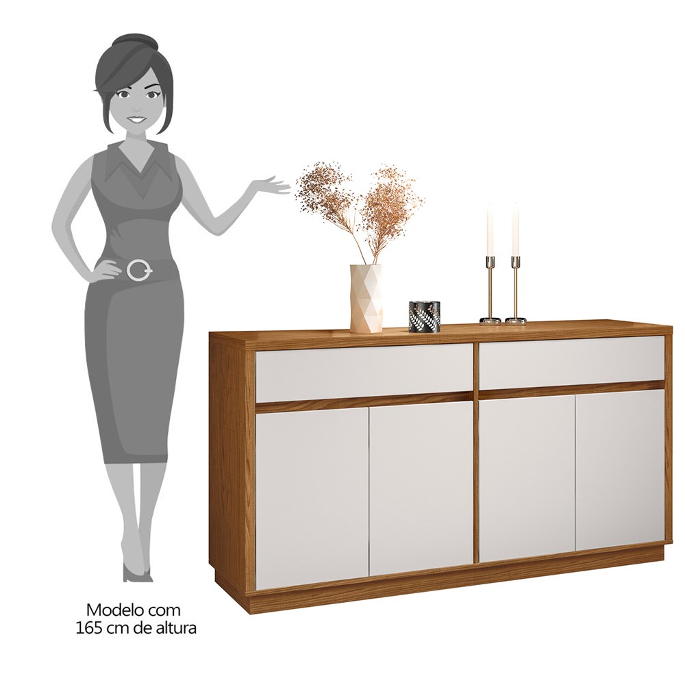 Balcão Aparador Buffet 4 Portas 2 Gavetas 100% MDF Anne N02 Ypê/Off White - Mpozenato