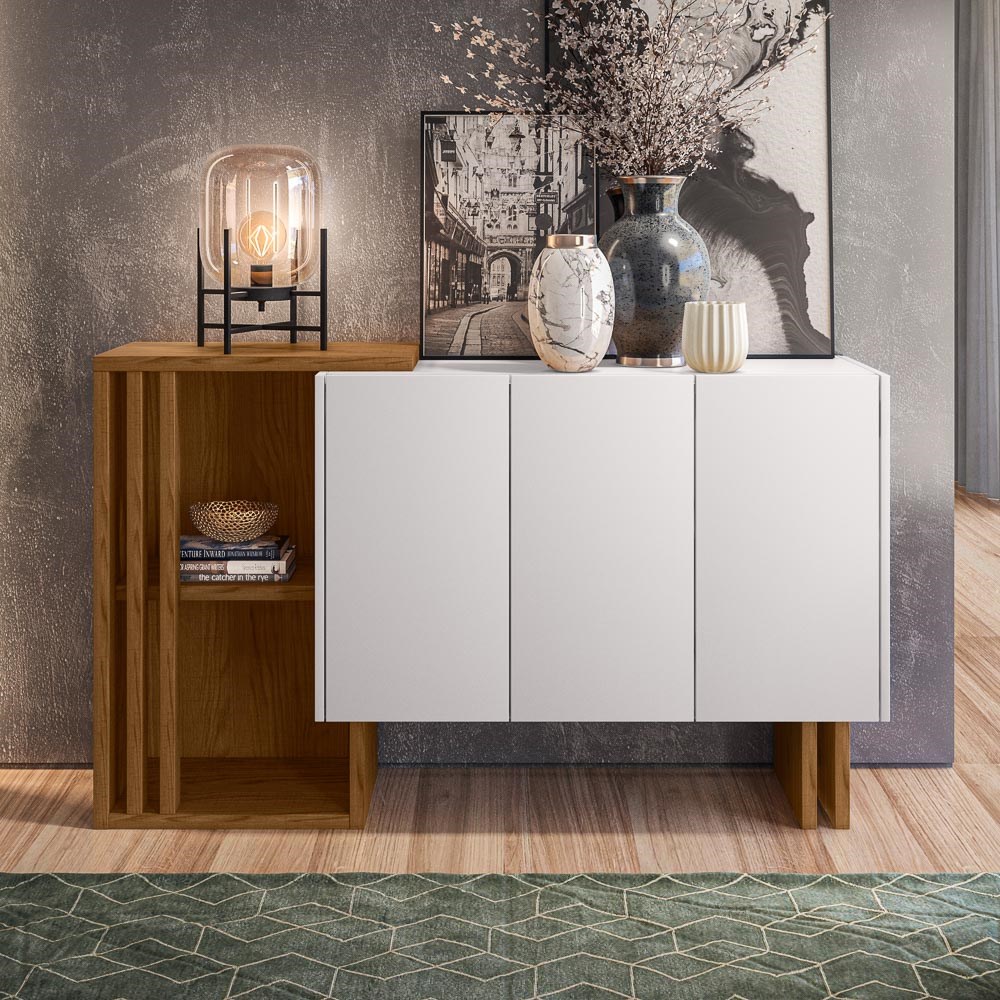 Balcão Aparador Buffet Bells 3 Portas N02 Ypê/Off White - Mpozenato
