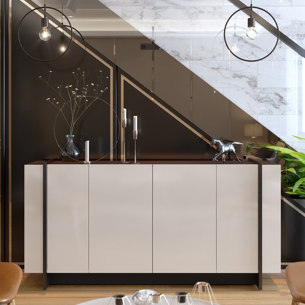 Balcão Buffet Para Sala De Jantar 4 Portas Ipanema C05 Off White/Nogueira - Mpozenato