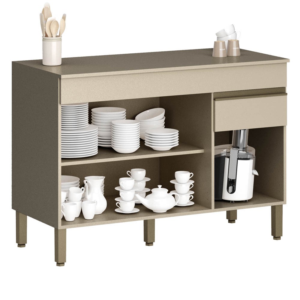 Balcão Gabinete 3 Portas com Pia 120cm Lina K02 Vanilla - Mpozenato