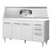 Balcão Gabinete Lis com Pia Inox 150cm 4 Portas Branco - Mpozenato
