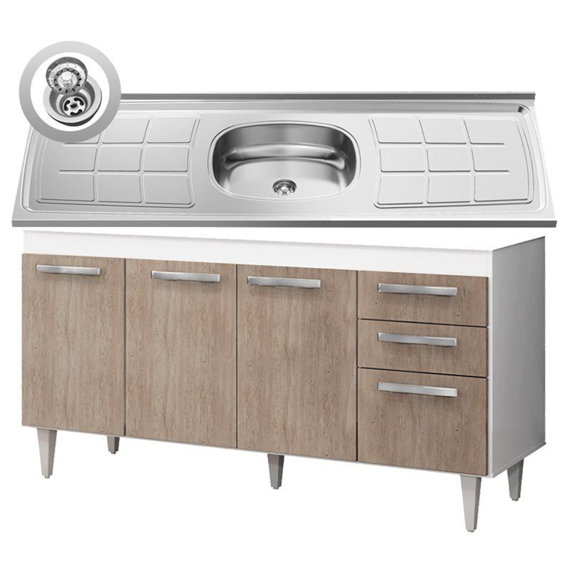 Balcão Gabinete Lis e Pia Inox 150cm 4 Portas L03 Lis - Mpozenato