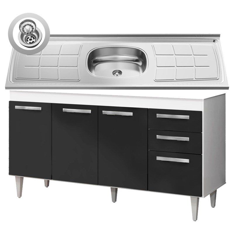 Balcão Gabinete Lis e Pia Inox 150cm 4 Portas L03 Lis - Mpozenato