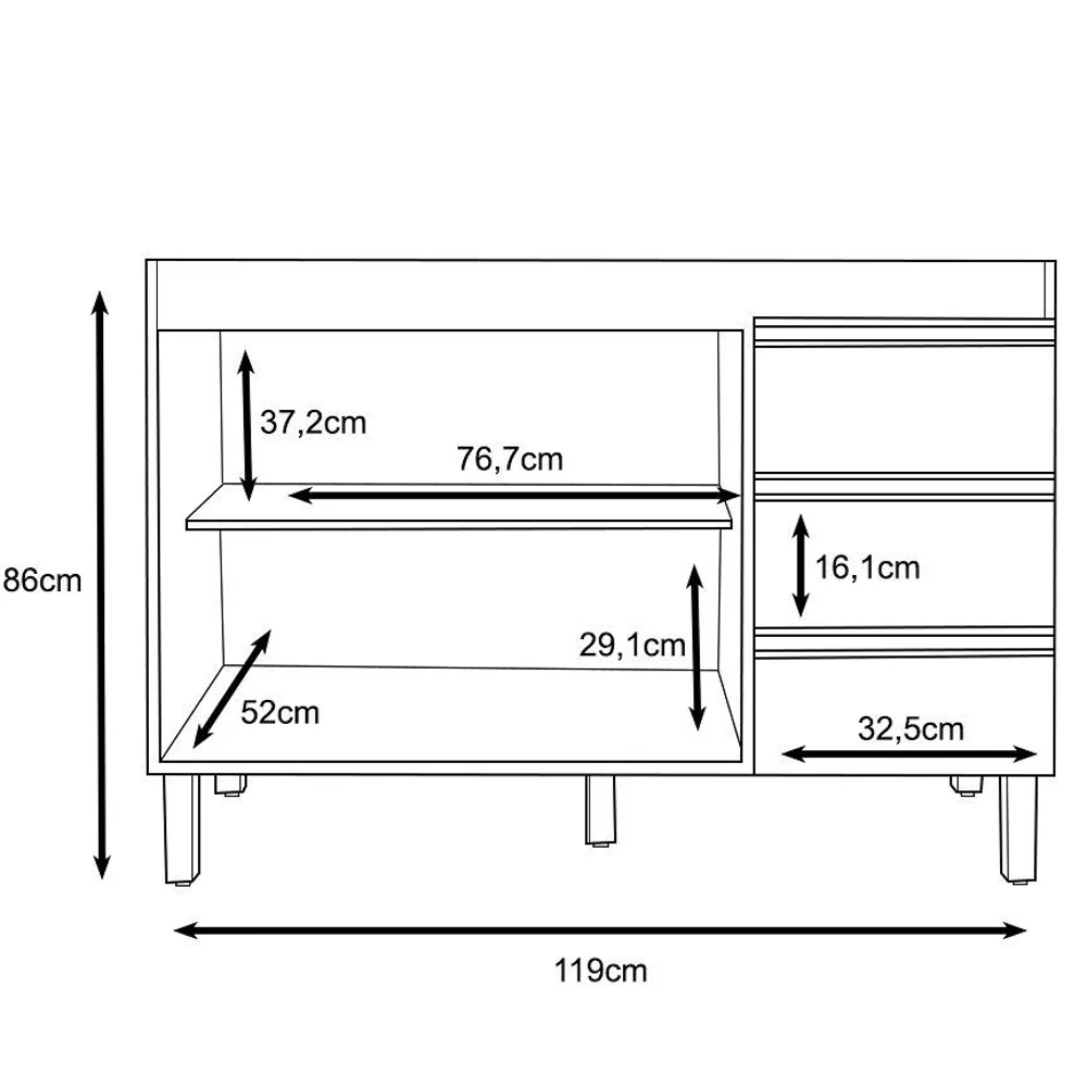 Balcão Gabinete Para Pia 120cm Sem Tampo 2 Portas Karen P14 Branco - Mpozenato