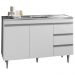 Balcão Gabinete com Pia Inox 120cm 2 Portas 3 Gavetas Andréia Branco - AJL Móveis