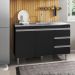 Balcão Gabinete com Pia Inox 120cm 2 Portas 3 Gavetas Andréia Preto Total - AJL Móveis
