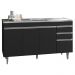 Balcão Gabinete com Pia Inox 150cm 3 Portas 3 Gavetas Andréia Preto Total - AJL Móveis