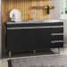 Balcão Gabinete com Pia Inox 150cm 3 Portas 3 Gavetas Andréia Preto Total - AJL Móveis
