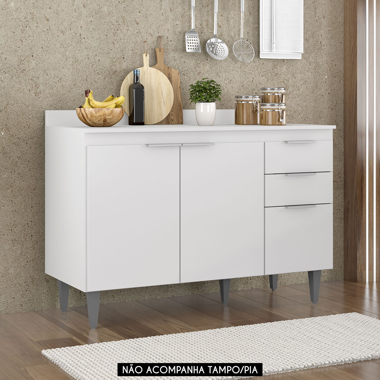 Balcão Para Pia 120cm Sem Tampo Pérola Z34 Branco           - Mpozenato