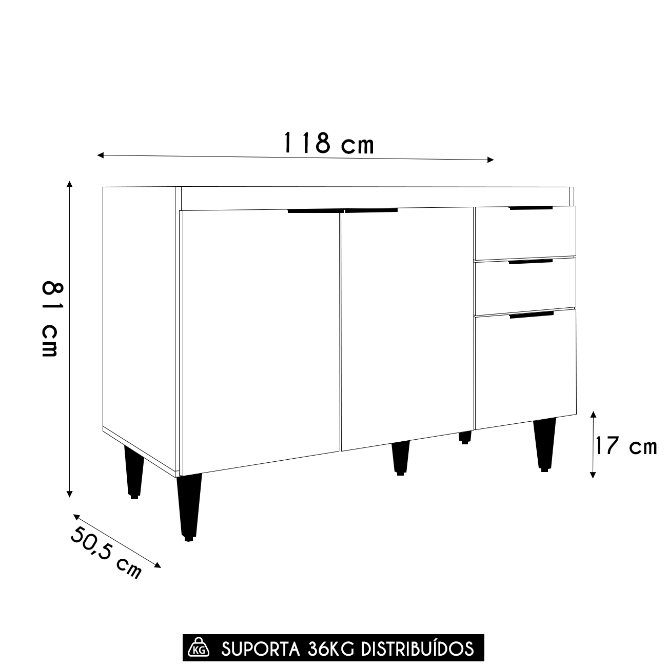 Balcão Para Pia 120cm Sem Tampo Pérola Z34 Branco           - Mpozenato