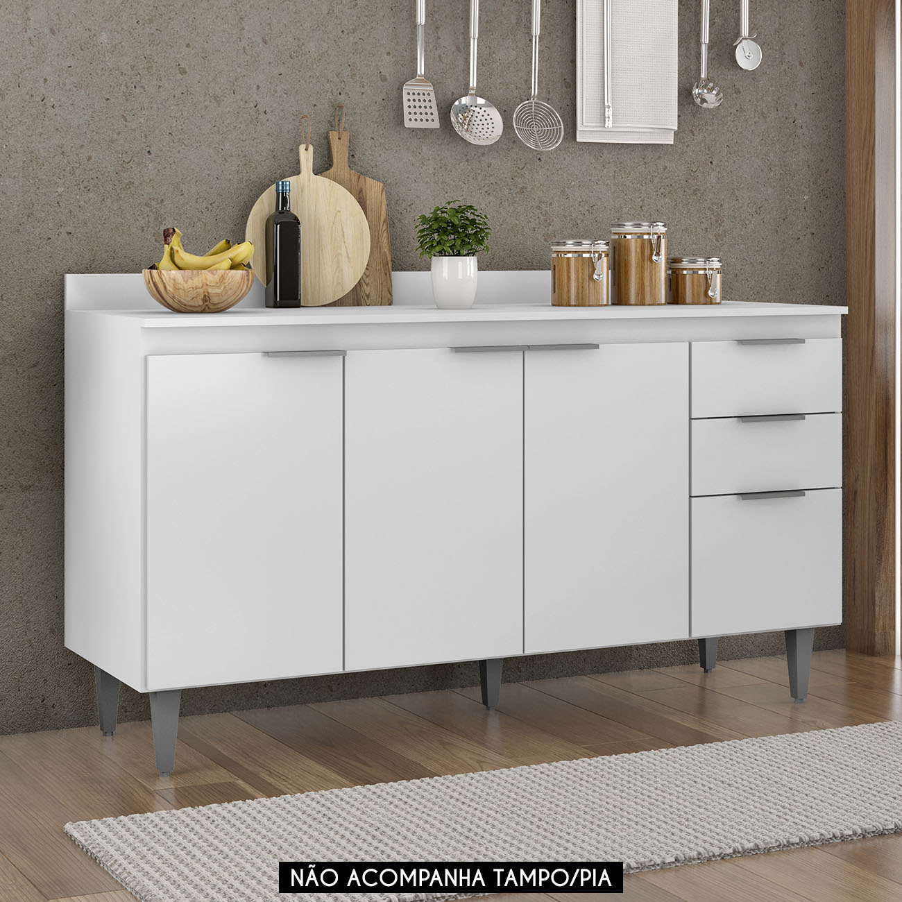 Balcão Para Pia 150cm Sem Tampo Pérola Z34 Branco           - Mpozenato