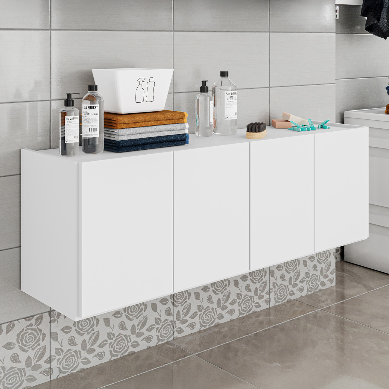 Balcão Suspenso Multiuso Lavanderia 118cm Monna Branco Z34  - Mpozenato