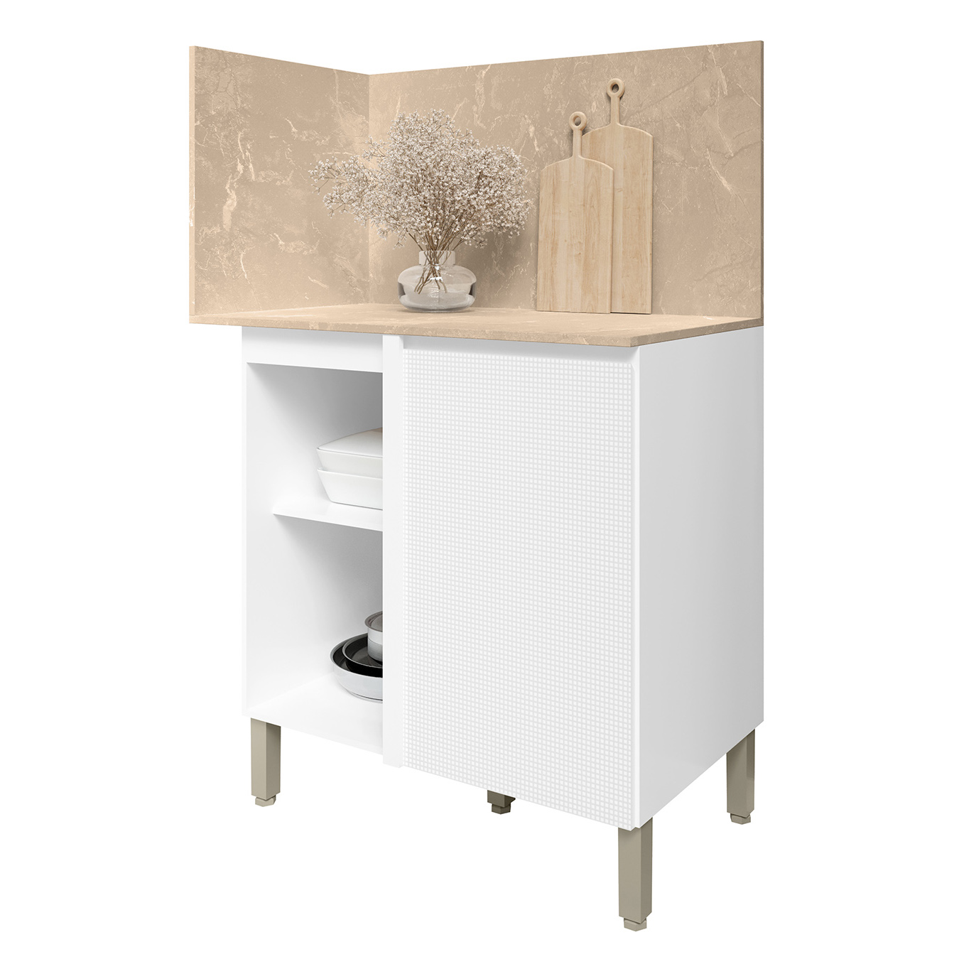 Balcão de Canto Reto Com Tampo e Painel 94cm Minsk Branco Z06 - Mpozenato