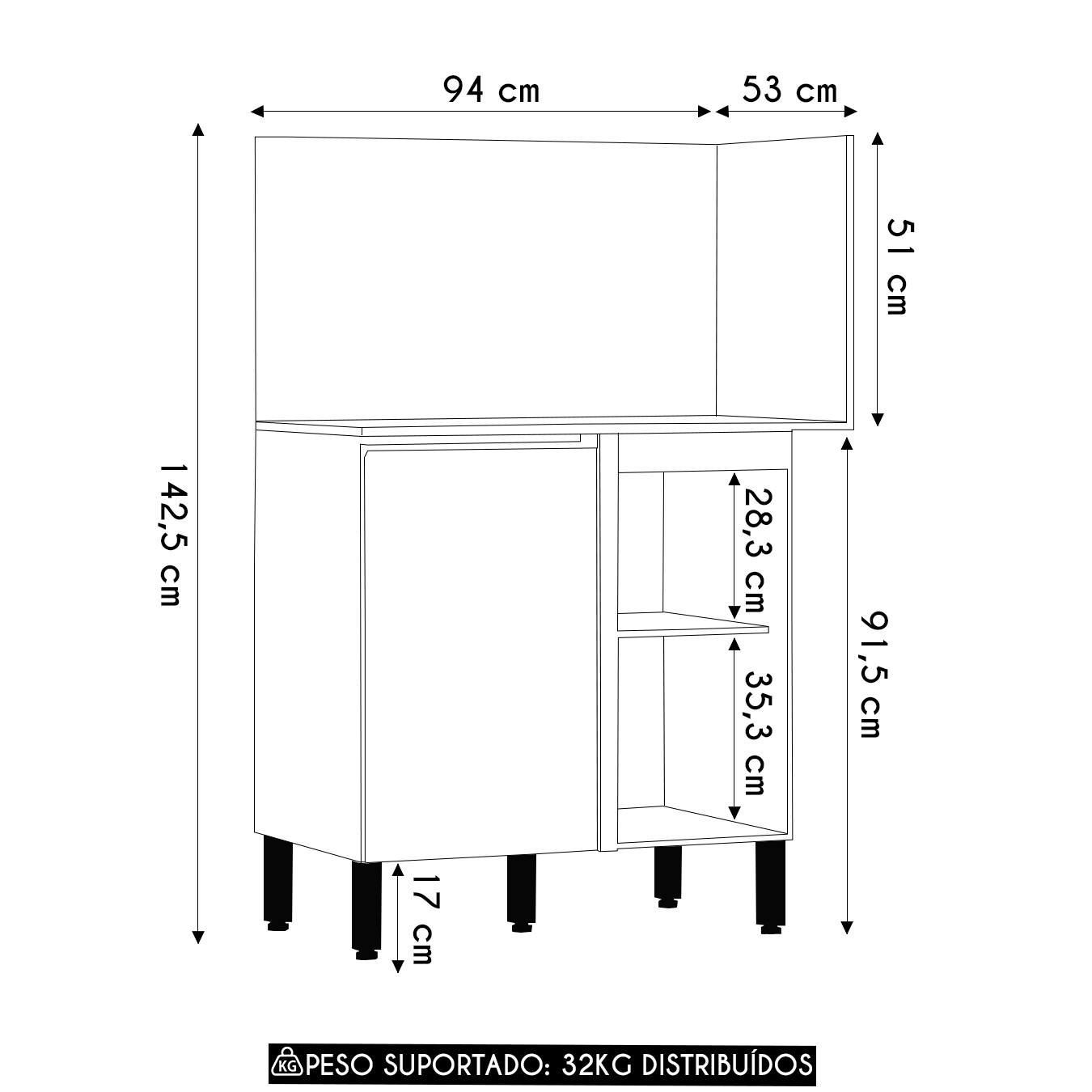Balcão de Canto Reto Com Tampo e Painel 94cm Minsk Branco Z06 - Mpozenato