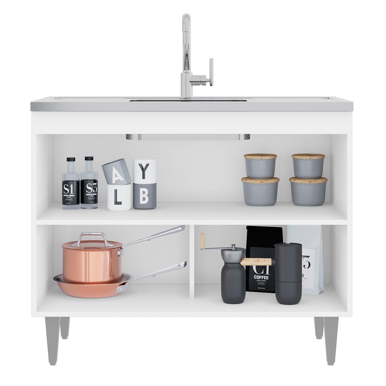 Balcão de Cozinha Com Pia Inox 100cm Julia Z34 Branco       - Mpozenato