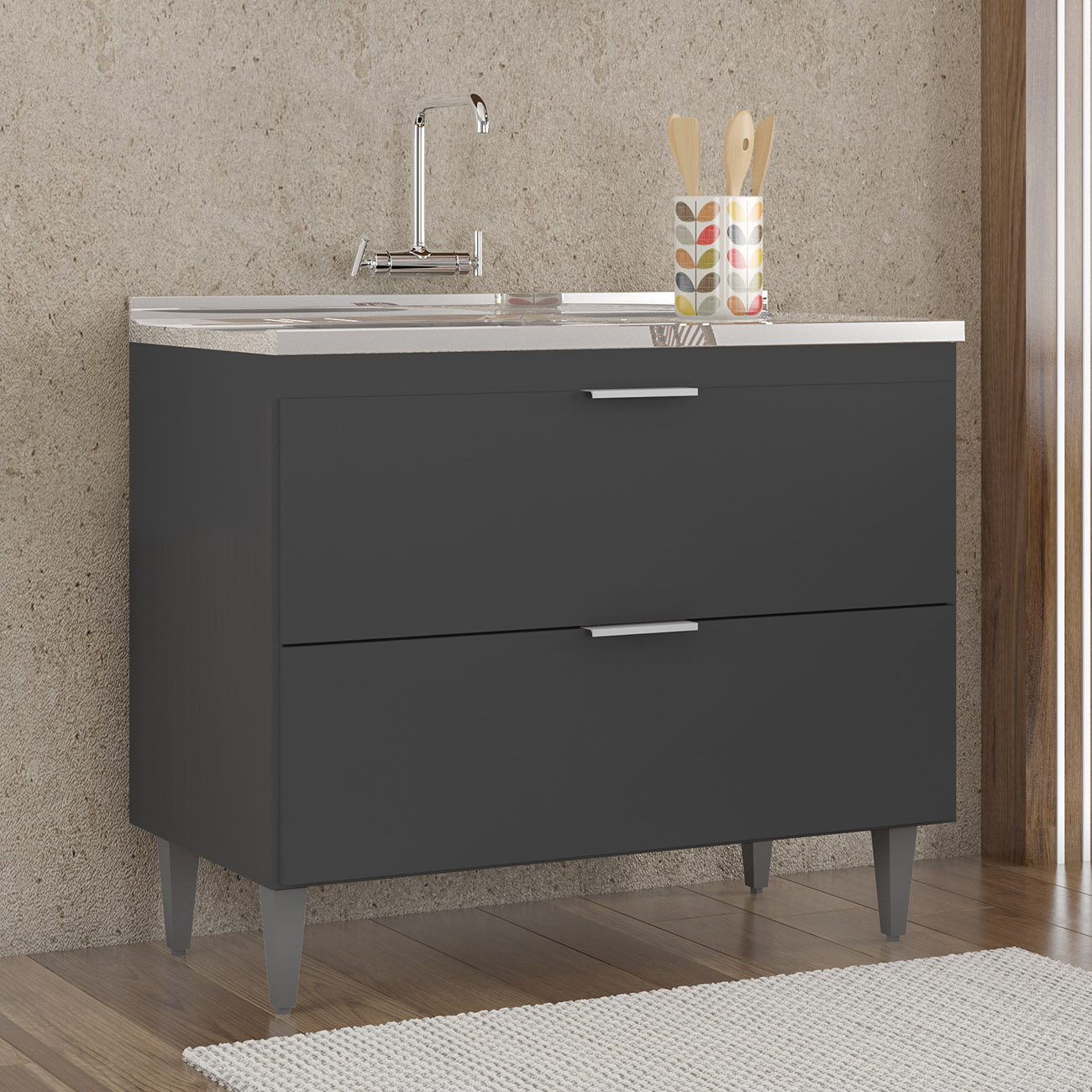 Balcão de Cozinha Com Pia Inox 100cm Pérola Z34 Preto       - Mpozenato