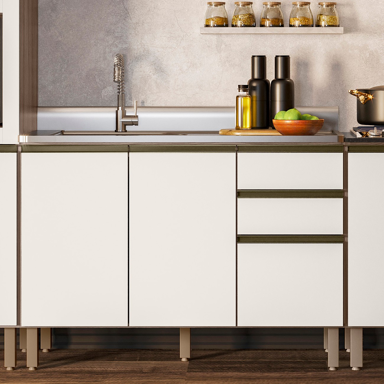 Balcão de Cozinha Com Pia Inox 120cm Maly N03 Carvalho/Off White - Mpozenato