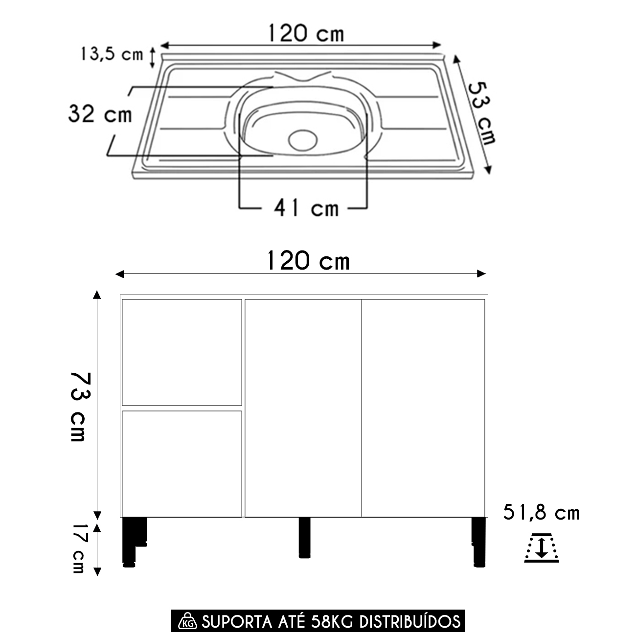 Balcão de Cozinha Com Pia Inox 120cm Minsk K02 Branco - Mpozenato