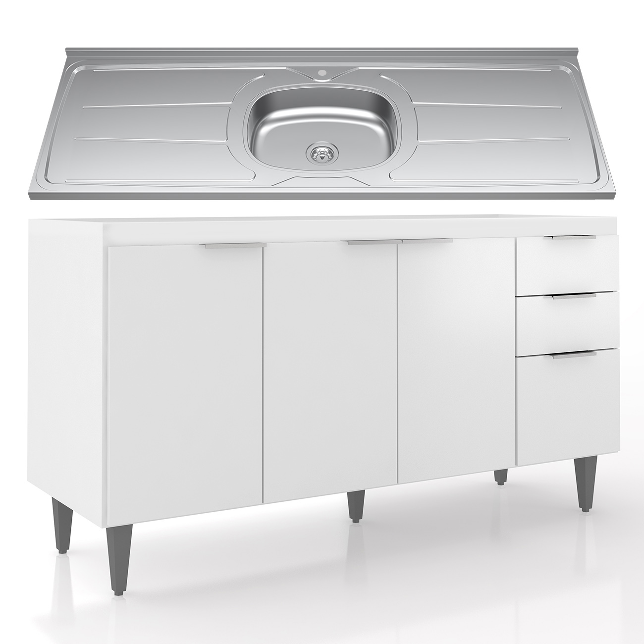 Balcão de Cozinha Com Pia Inox 150cm Pérola Z34 Branco      - Mpozenato