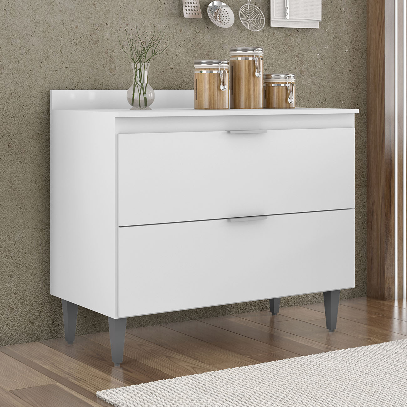Balcão de Cozinha Com Tampo 100cm Pérola Branco Z34         - Mpozenato