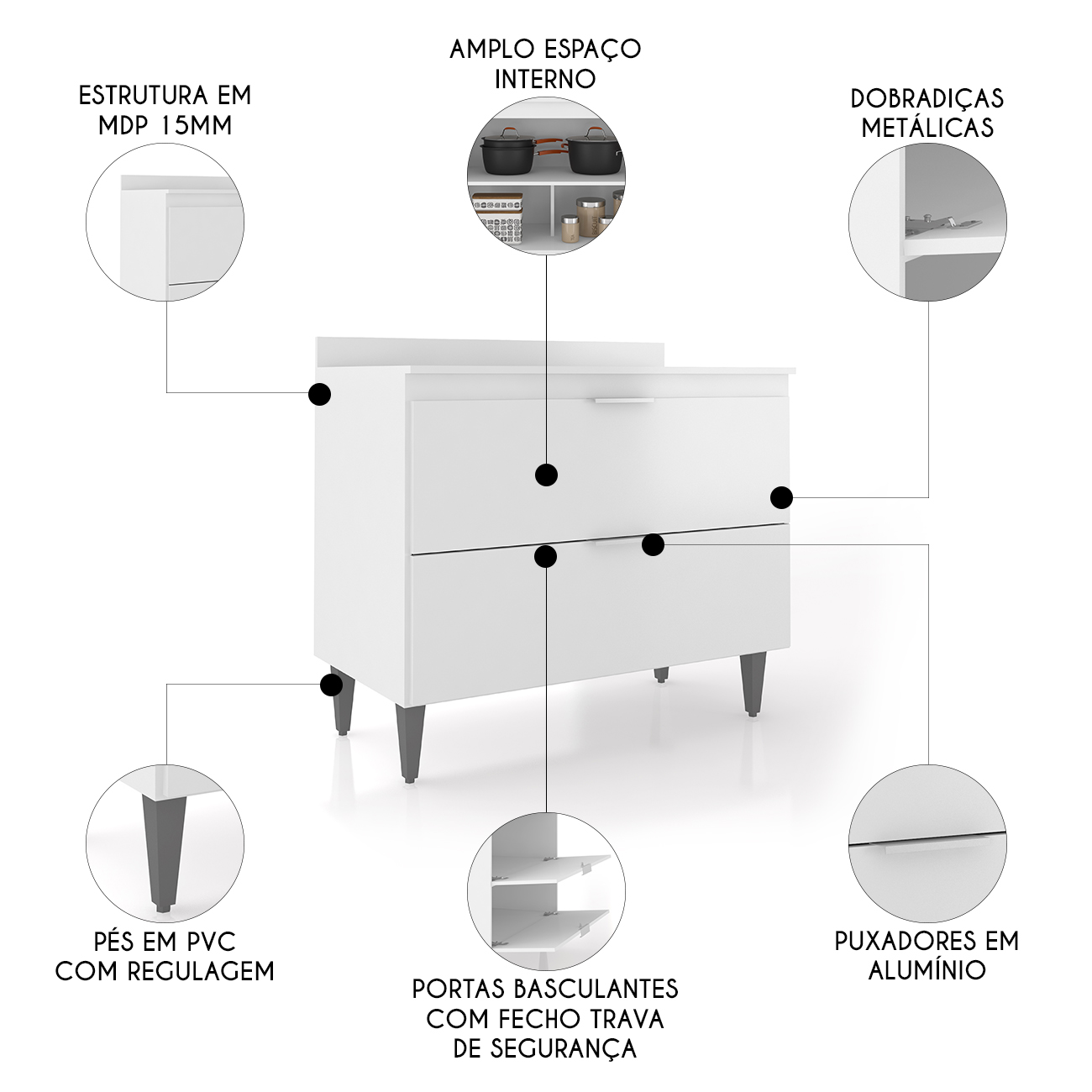 Balcão de Cozinha Com Tampo 100cm Pérola Branco Z34         - Mpozenato