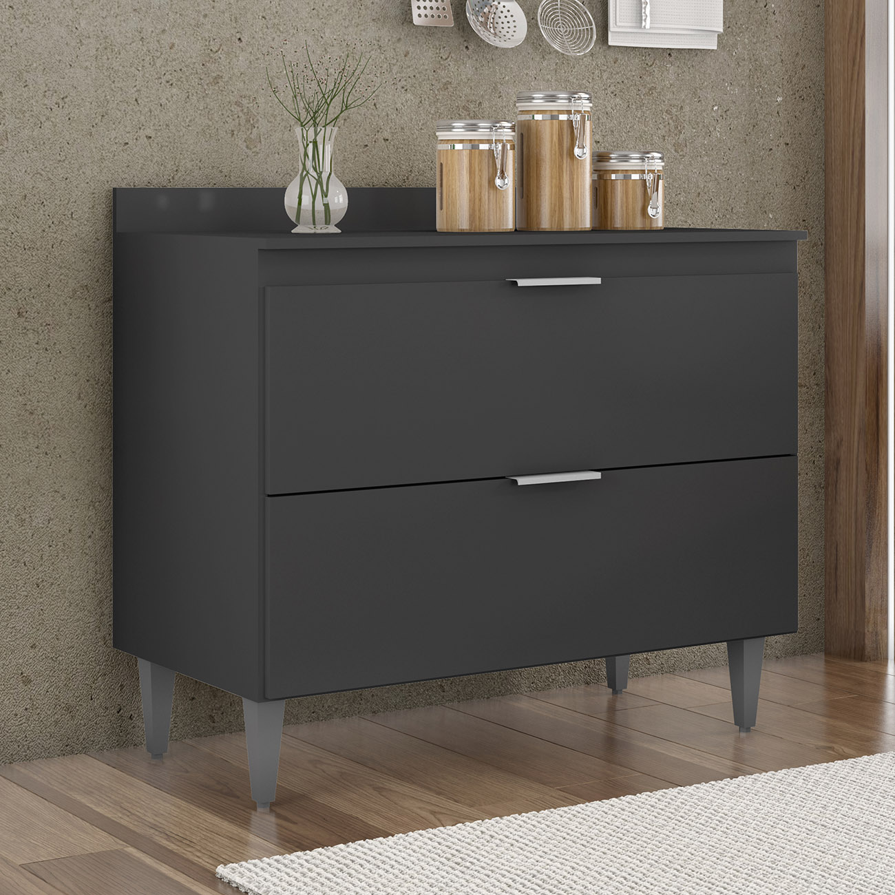 Balcão de Cozinha Com Tampo 100cm Pérola Preto Z34          - Mpozenato
