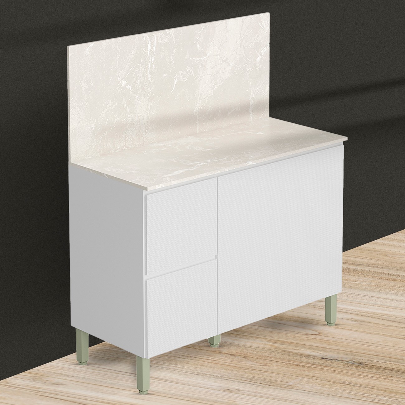 Balcão de Cozinha Com Tampo 120cm 3 Portas Minsk K02 Branco - Mpozenato