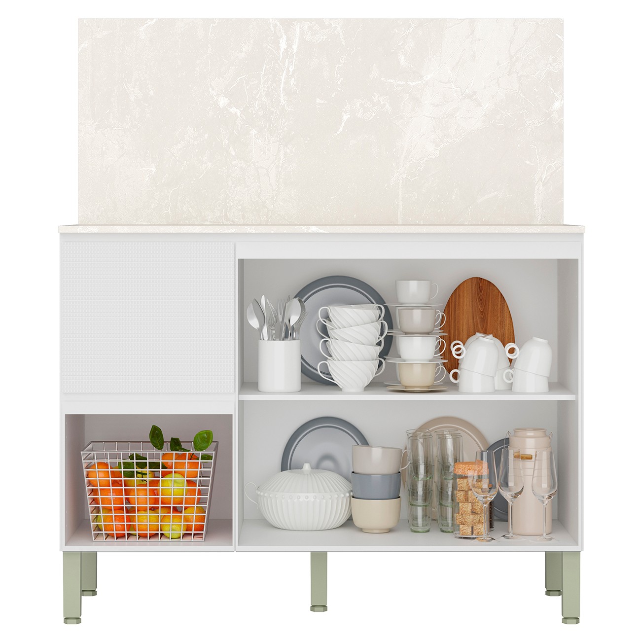 Balcão de Cozinha Com Tampo 120cm 3 Portas Minsk K02 Branco - Mpozenato