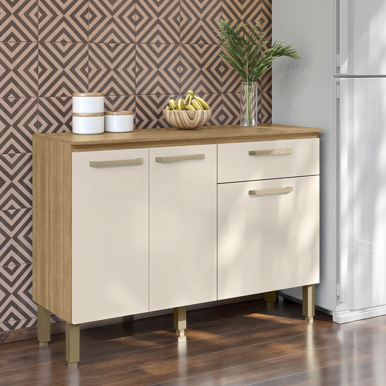 Balcão de Cozinha Com Tampo 120cm Louis Plus Freijó/Soft Z06 - Mpozenato