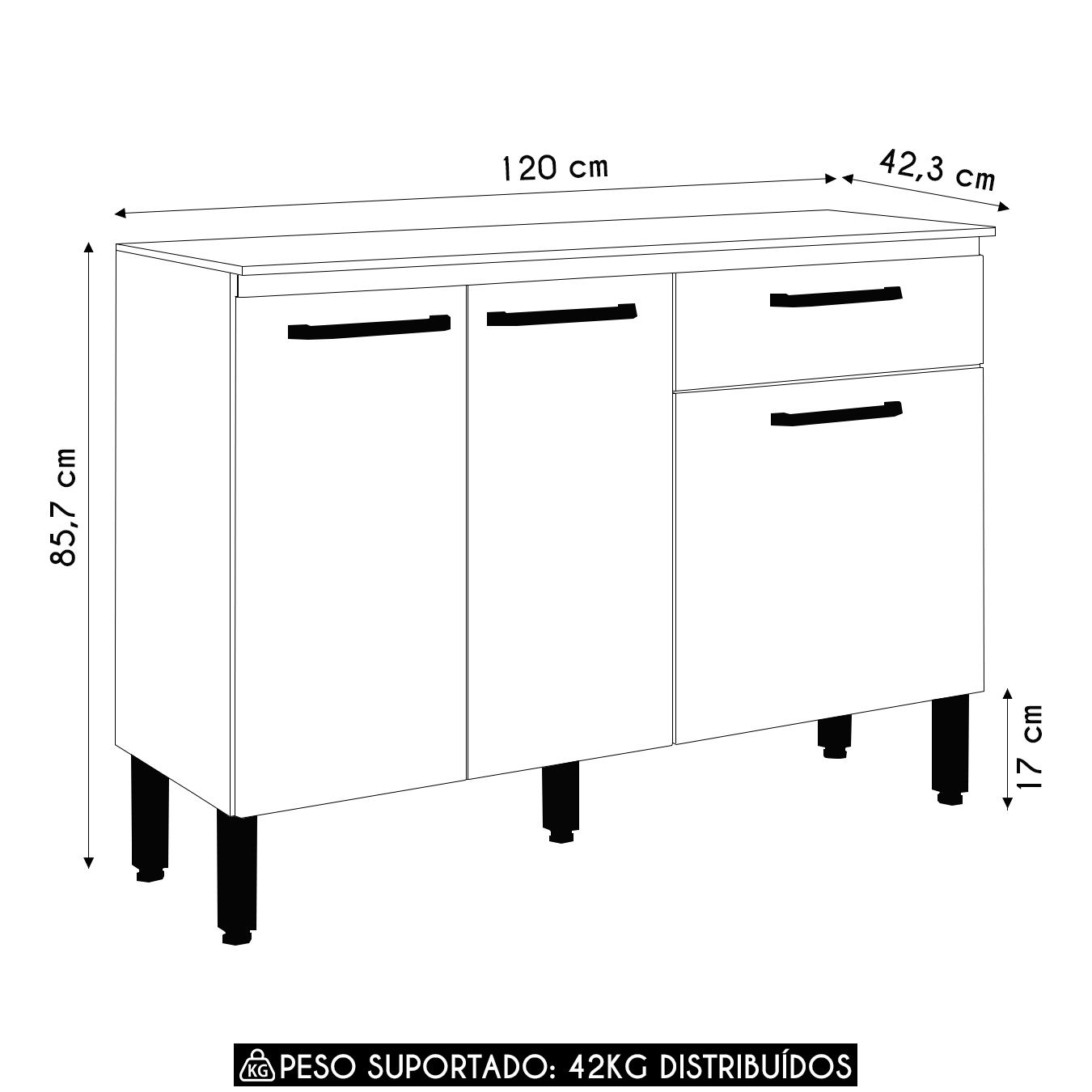Balcão de Cozinha Com Tampo 120cm Louis Plus Freijó/Soft Z06 - Mpozenato