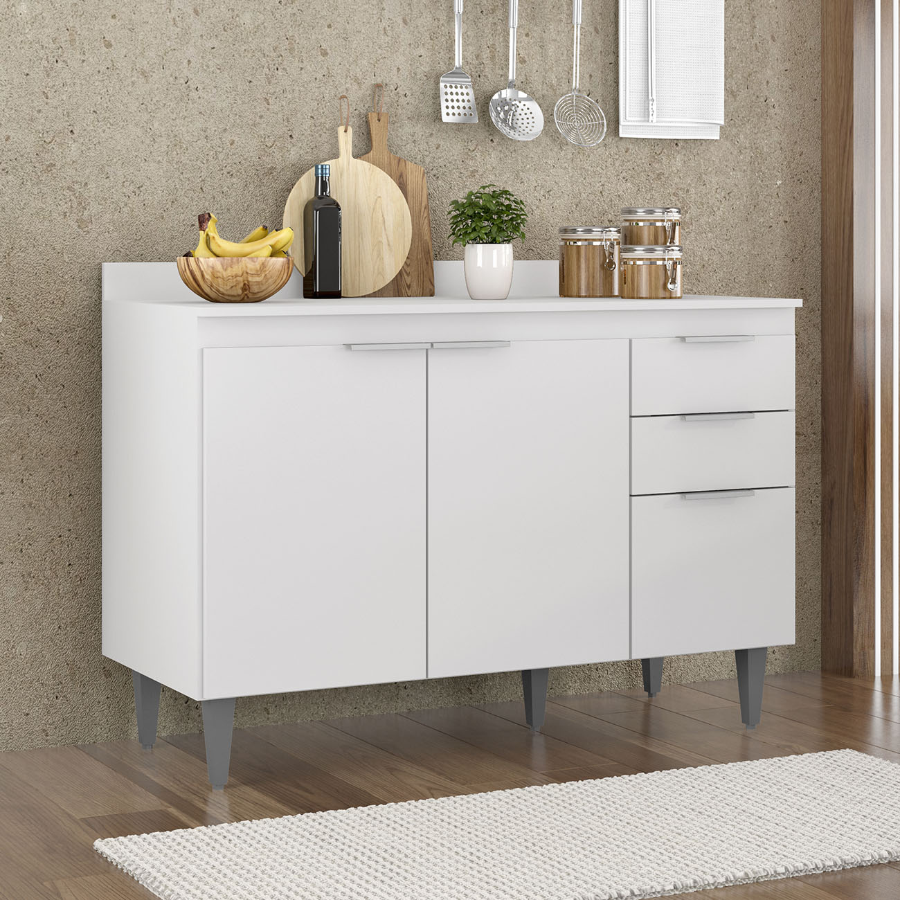 Balcão de Cozinha Com Tampo 120cm Pérola Branco Z34         - Mpozenato