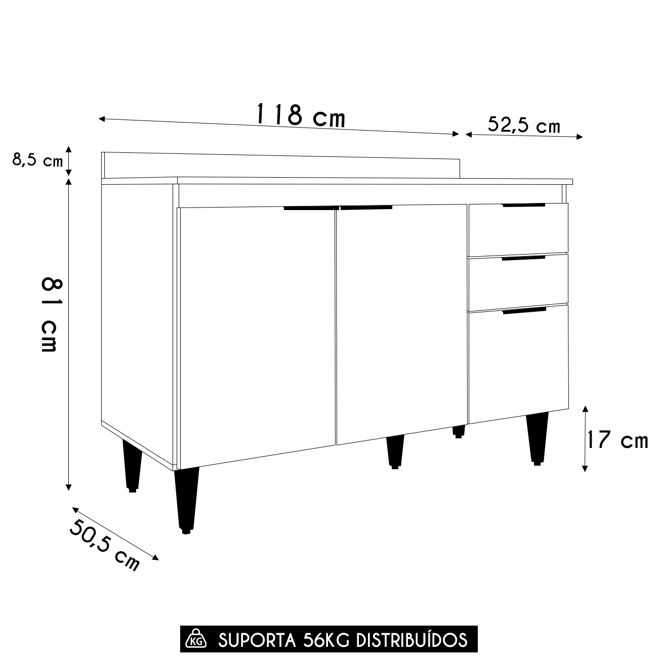 Balcão de Cozinha Com Tampo 120cm Pérola Branco Z34         - Mpozenato