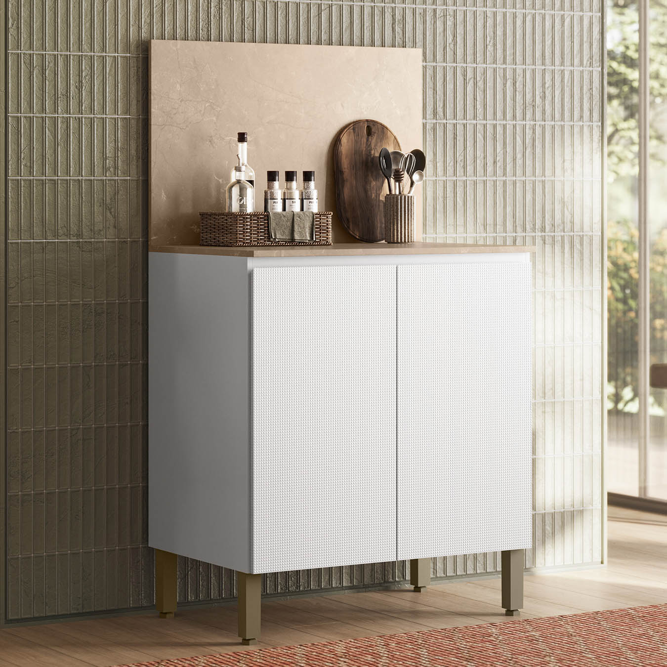Balcão de Cozinha Com Tampo 80cm 2 Portas Minsk Branco Z06 - Mpozenato
