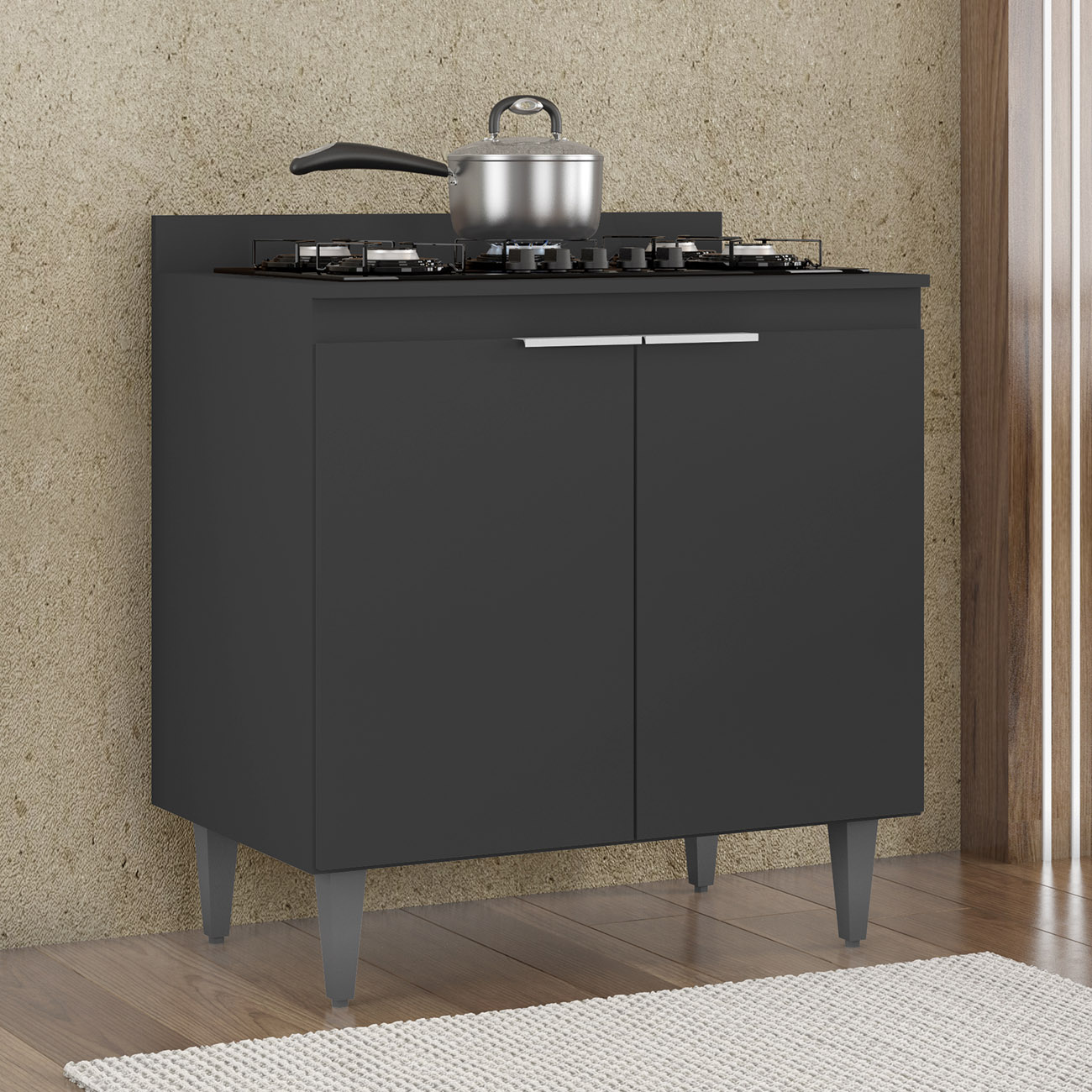 Balcão de Cozinha Para Cooktop 80cm Pérola Z34 Preto        - Mpozenato