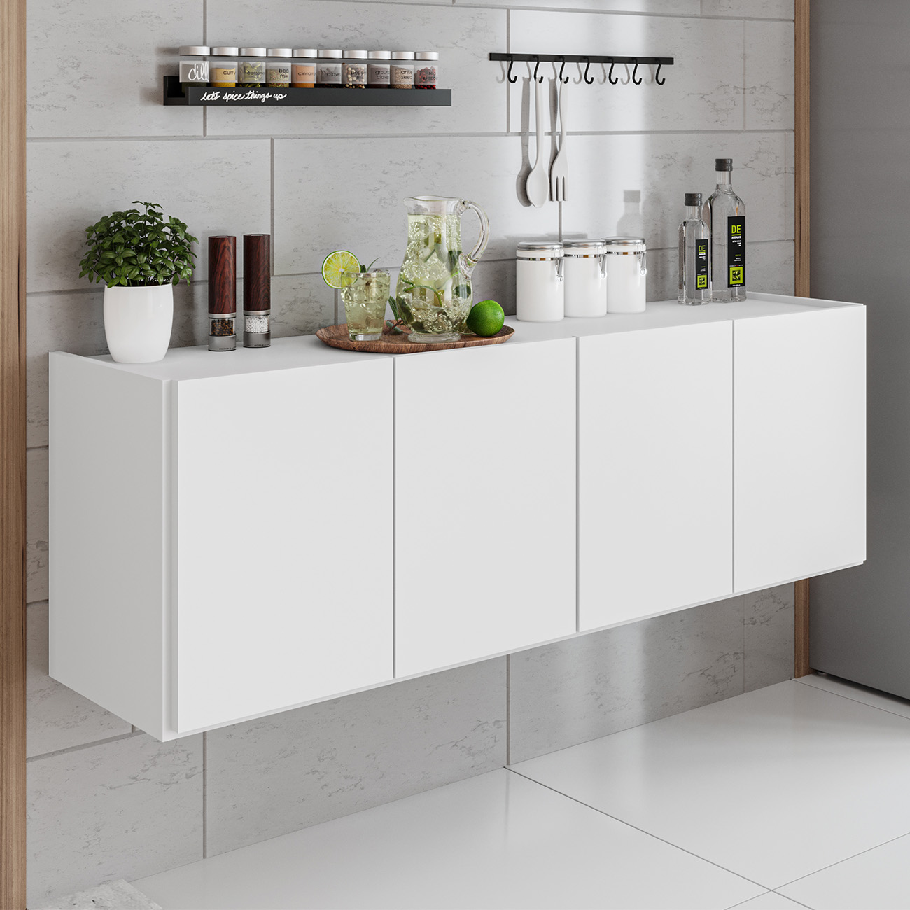 Balcão de Cozinha Suspenso 118cm 4 Portas Monna Branco Z34  - Mpozenato