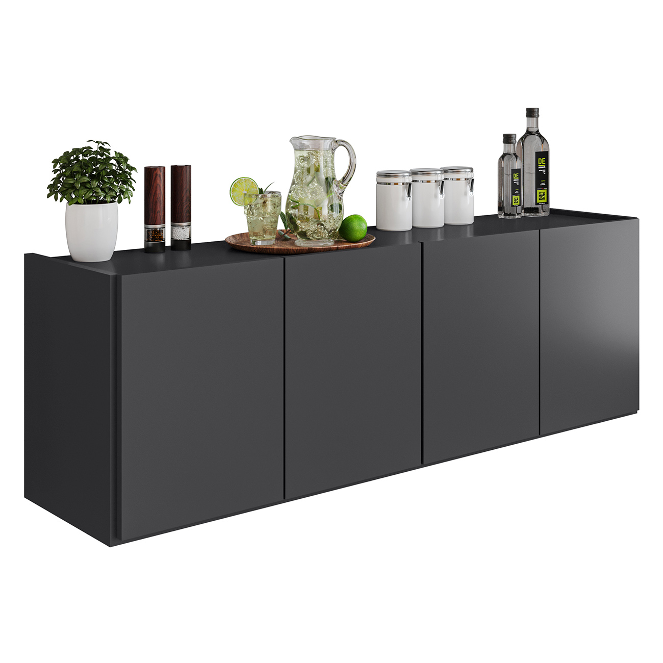 Balcão de Cozinha Suspenso 118cm 4 Portas Monna Grafite Z34   - Mpozenato