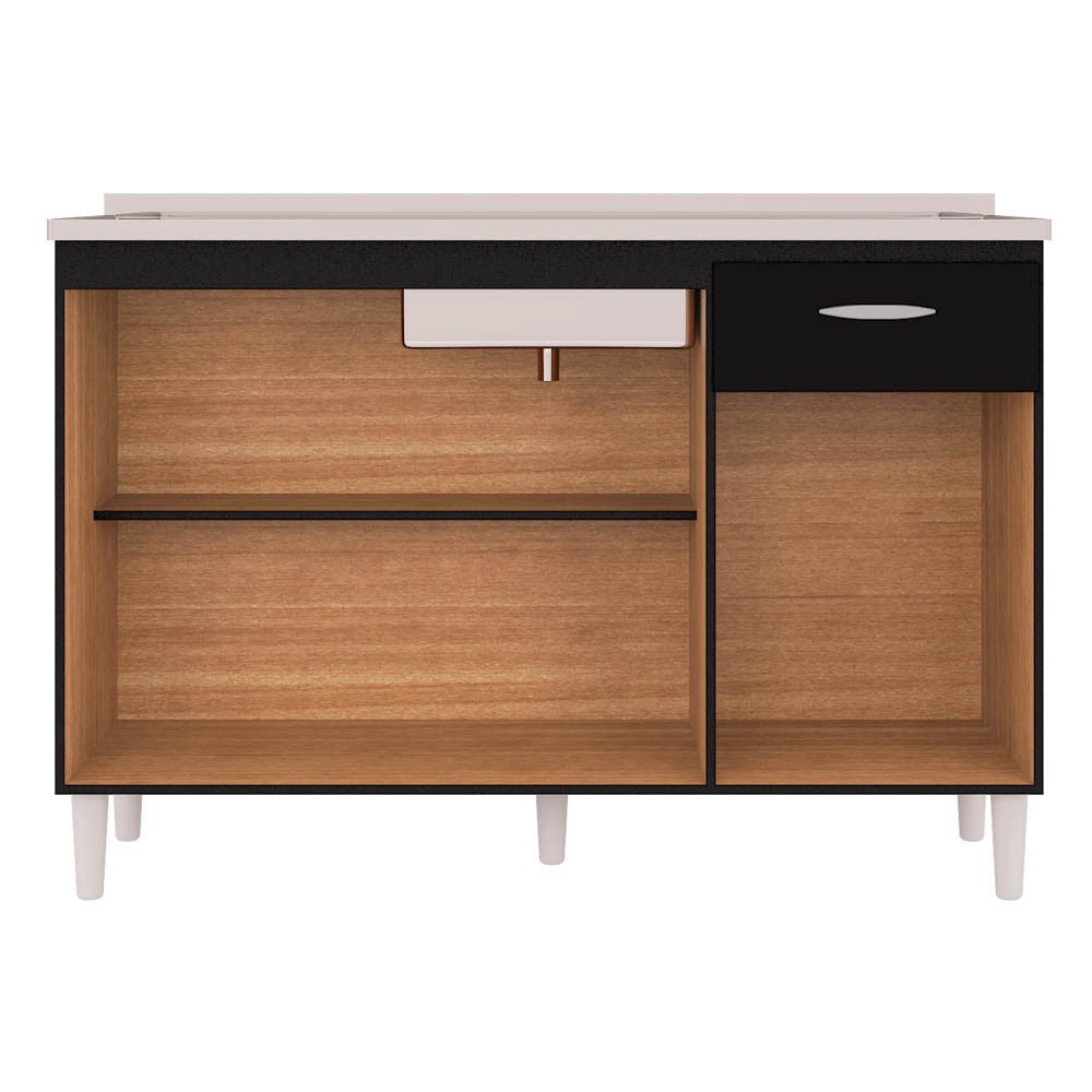 Balcão de Cozinha com Pia Inox 120cm 3 Portas Classic P11 Preto - Mpozenato