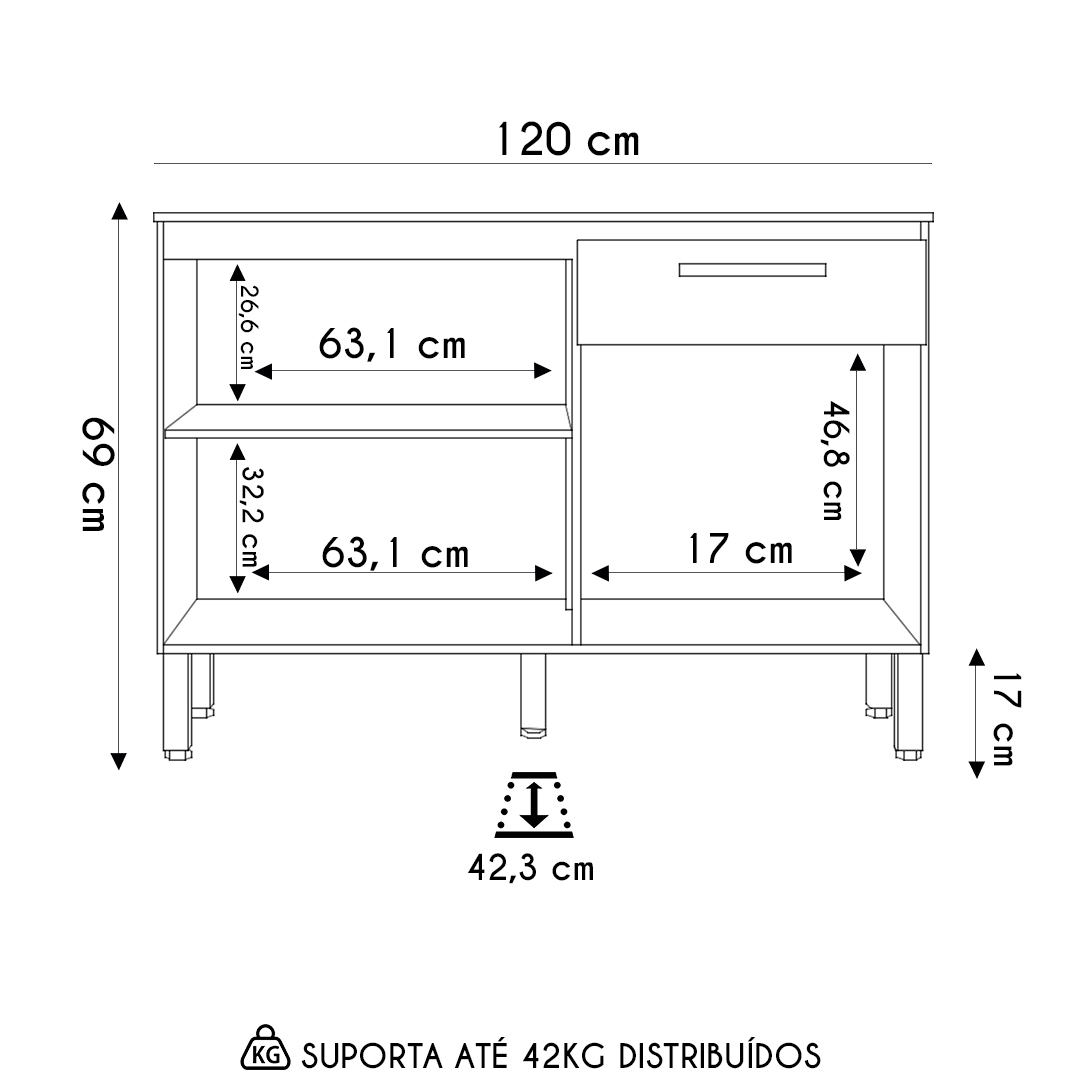 Balcão de Cozinha com Tampo 120cm Louis K02 Nogueira/Off - Mpozenato