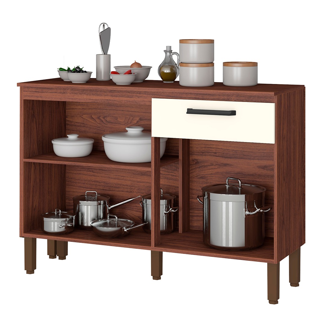 Balcão de Cozinha com Tampo 120cm Louis K02 Nogueira/Off - Mpozenato