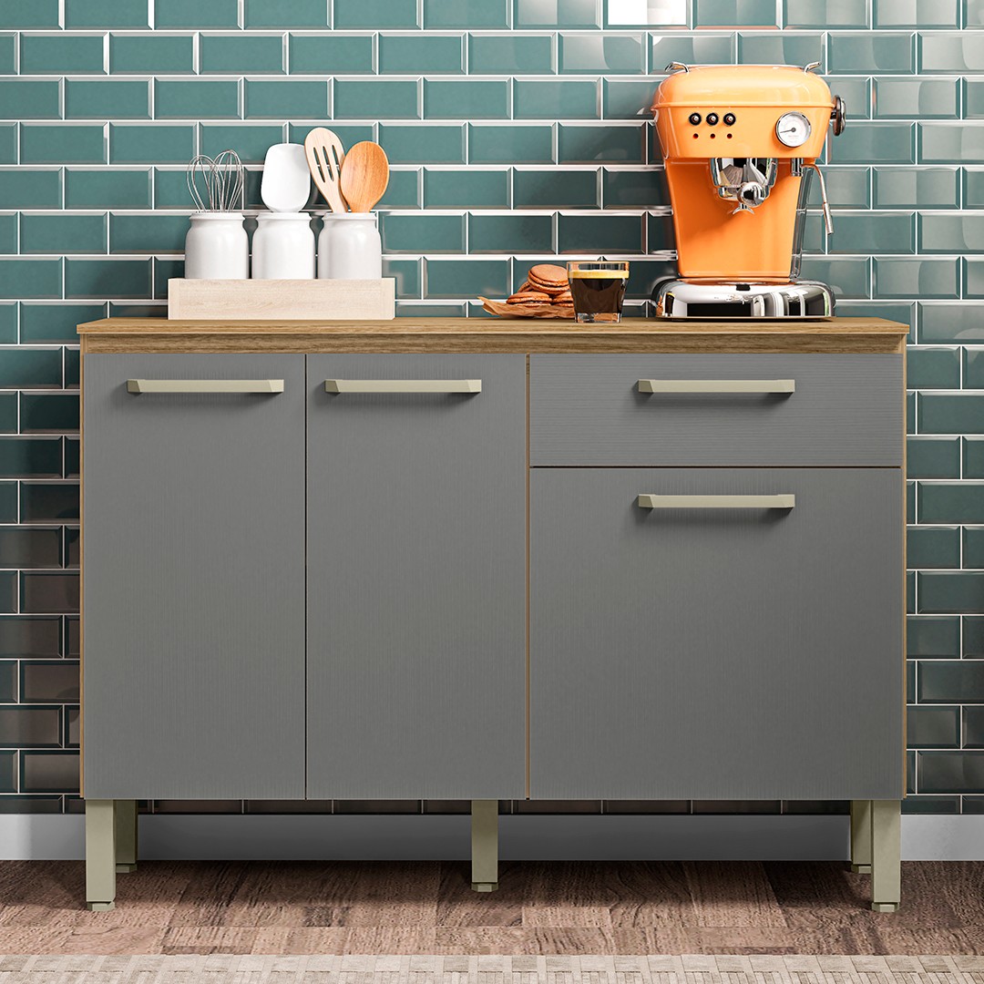 Balcão de Cozinha com Tampo 120cm Louis Z06 Freijó/Gris - Mpozenato