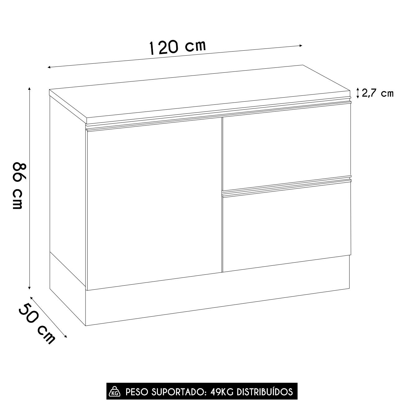 Balcão de Cozinha e Tampo 120cm Grace Grafite Z44           - Mpozenato