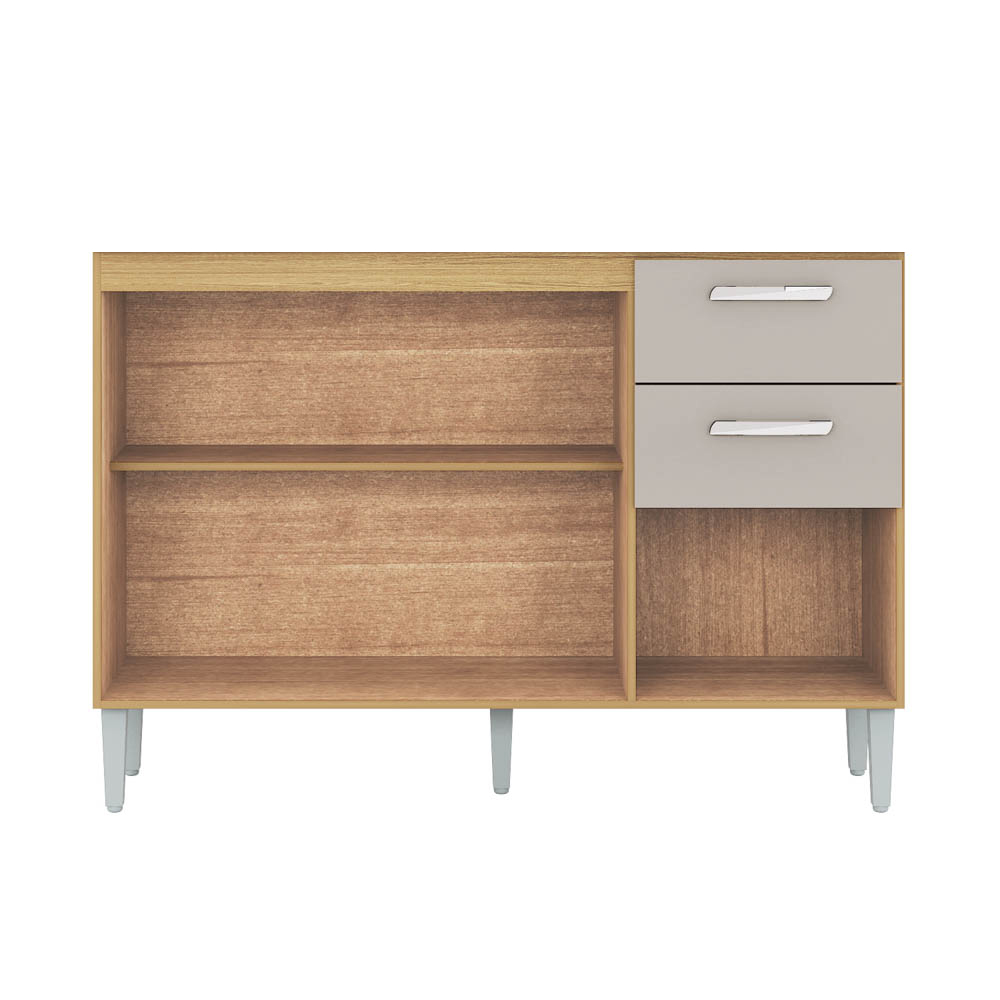 Balcão de Cozinha para Pia 120cm 3 Portas 2 Gavetas Livy P11 Damasco/Off White - Mpozenato