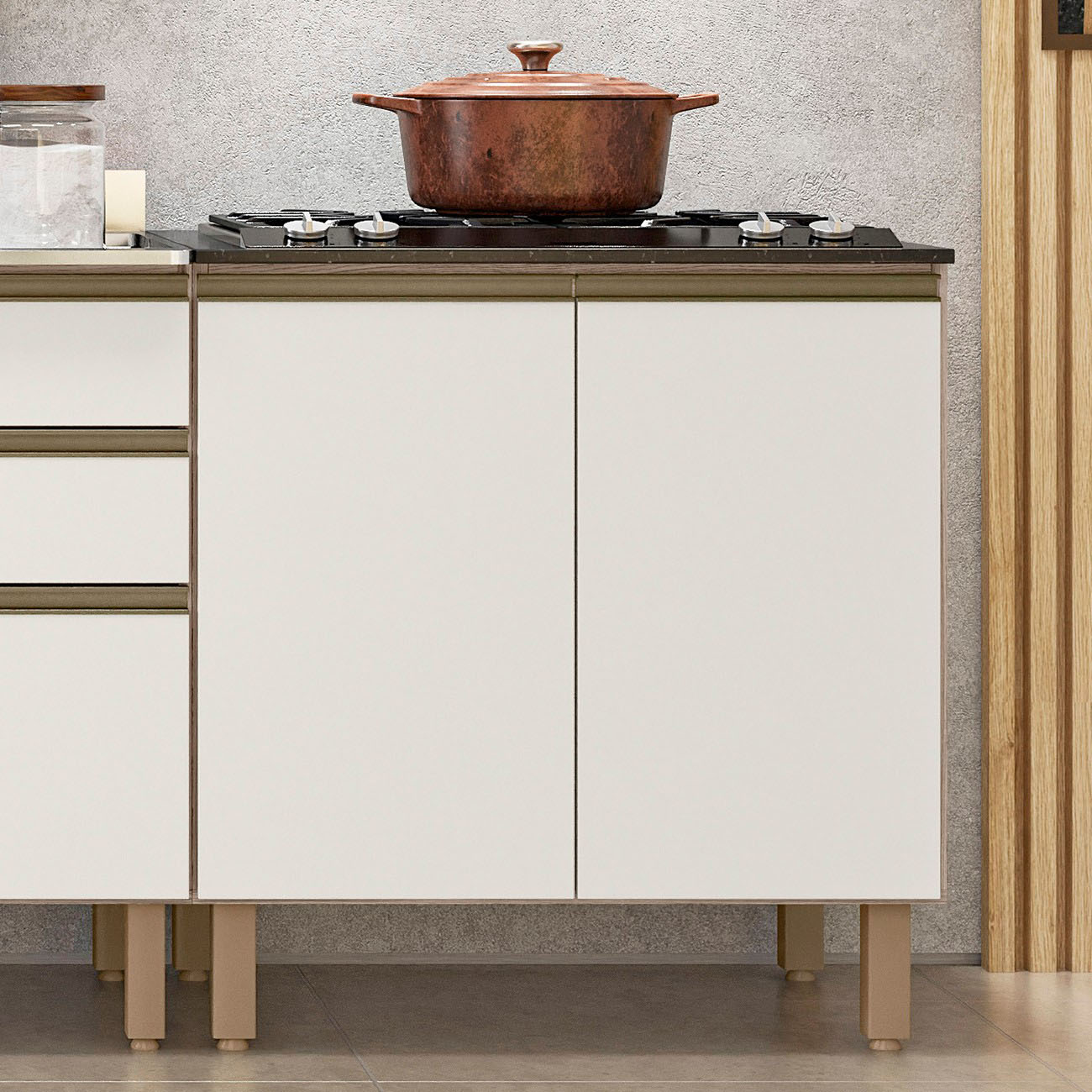 Balcão para Cooktop Com Tampo 80cm Maly N03 Carvalho/Off White - Mpozenato