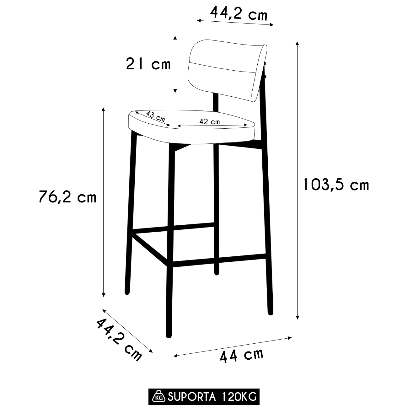 Banqueta Alta Bar Estofada Kit 2 Ella M25 Linho Palha - Mpozenato