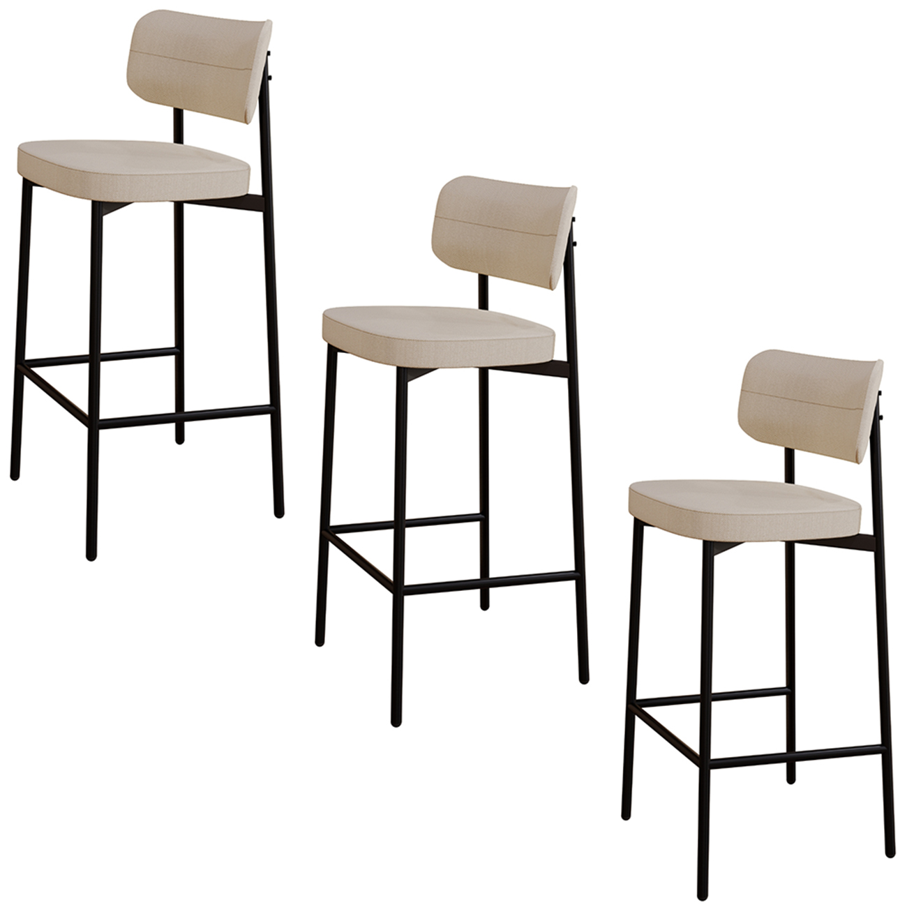 Banqueta Alta Bar Estofada Kit 3 Ella M25 Linho Areia - Mpozenato