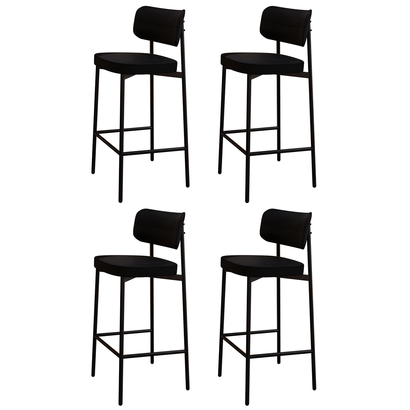 Banqueta Alta Bar Estofada Kit 4 Ella M25 Linho Preto - Mpozenato