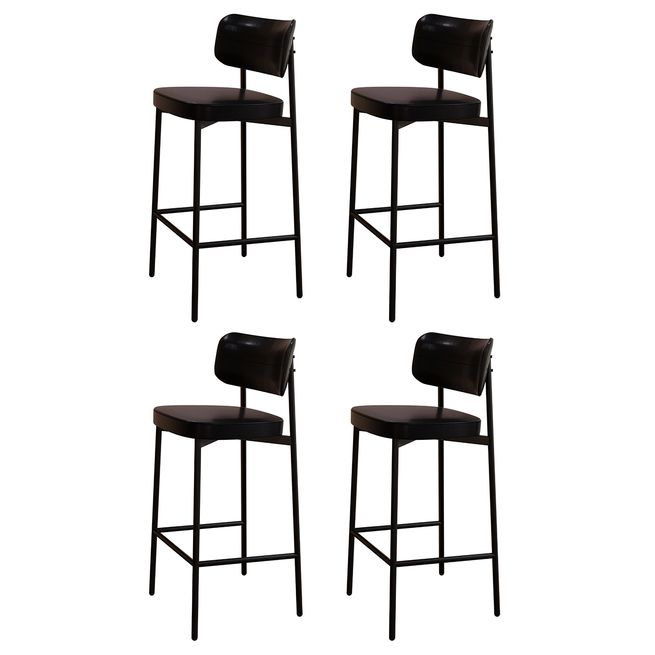 Banqueta Alta Bar Estofada Kit 4 Ella M25 Sintético Preto - Mpozenato